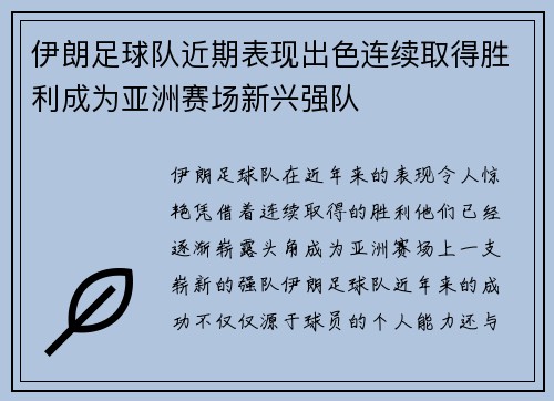 伊朗足球队近期表现出色连续取得胜利成为亚洲赛场新兴强队