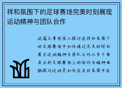 祥和氛围下的足球赛场完美时刻展现运动精神与团队合作