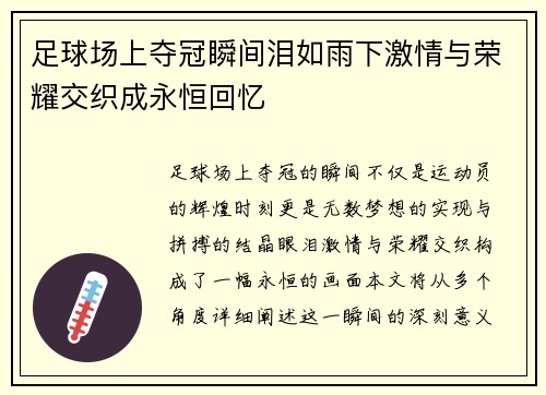足球场上夺冠瞬间泪如雨下激情与荣耀交织成永恒回忆