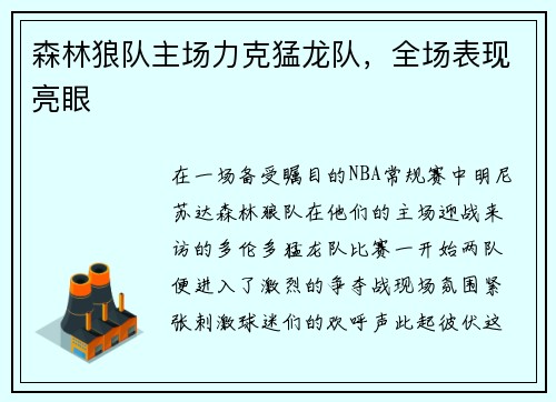 森林狼队主场力克猛龙队，全场表现亮眼