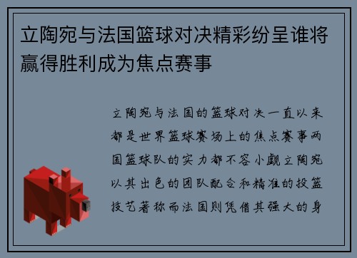 立陶宛与法国篮球对决精彩纷呈谁将赢得胜利成为焦点赛事