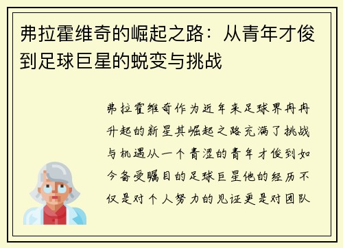 弗拉霍维奇的崛起之路：从青年才俊到足球巨星的蜕变与挑战