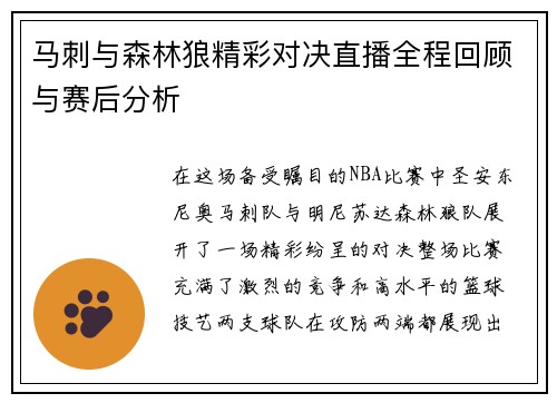 马刺与森林狼精彩对决直播全程回顾与赛后分析
