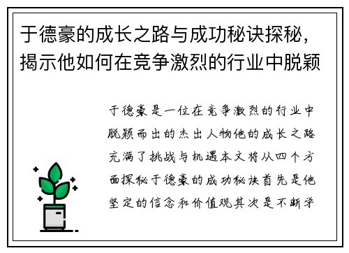 于德豪的成长之路与成功秘诀探秘，揭示他如何在竞争激烈的行业中脱颖而出